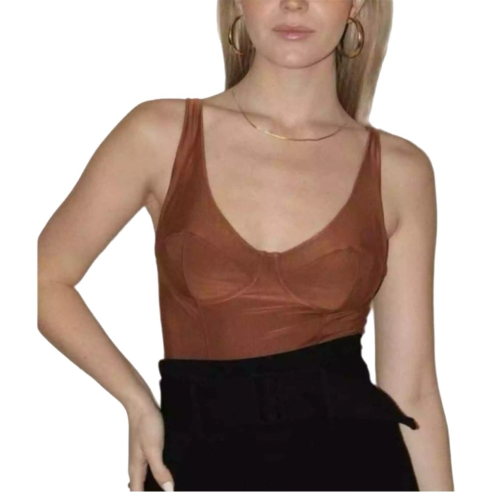 NWT We Are HAH x Free People Eyes On Top Bodysuit Brown XS - Picture 3 of 5